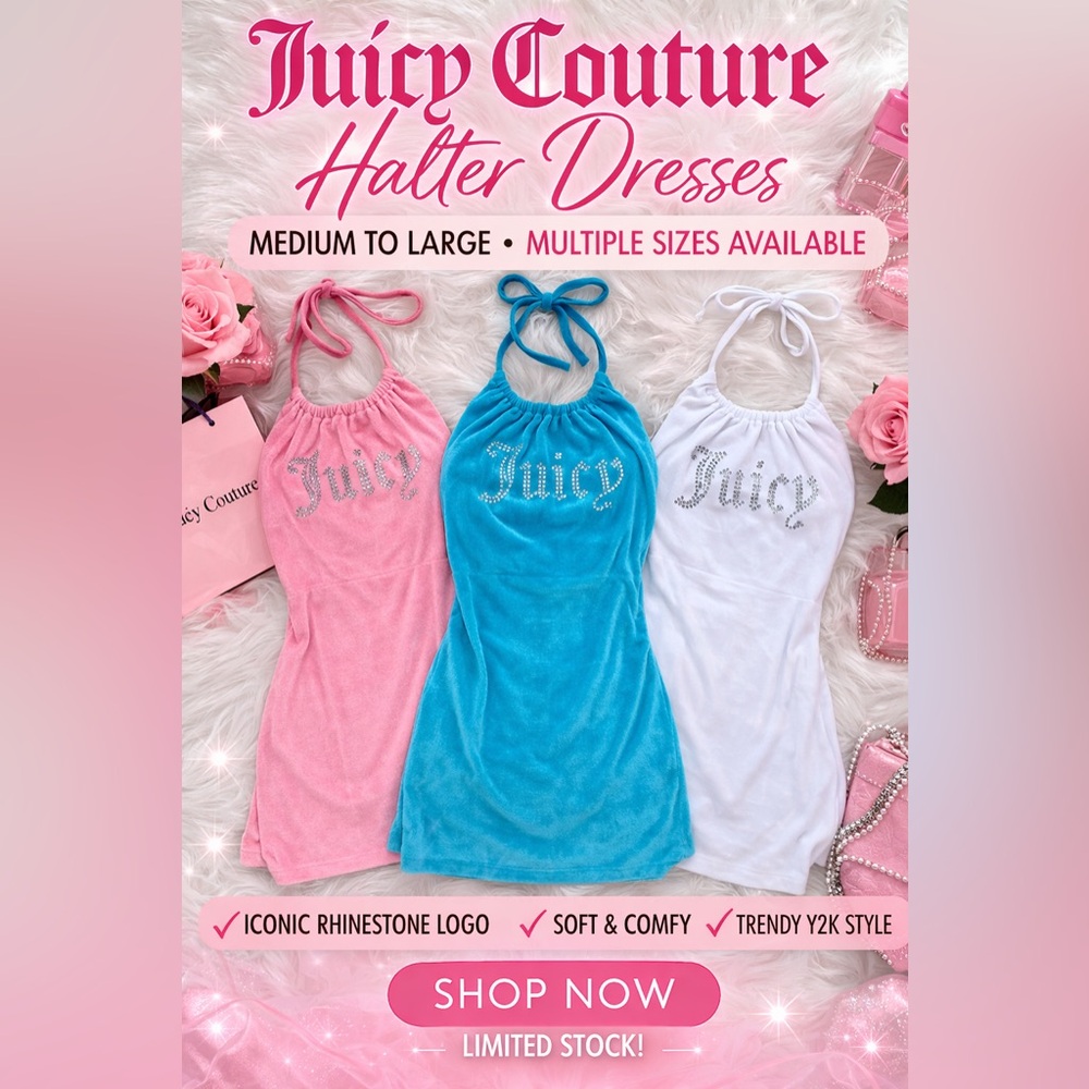 Juicy Couture Rhinestone Logo Halter Terry Mini Dress - Pink